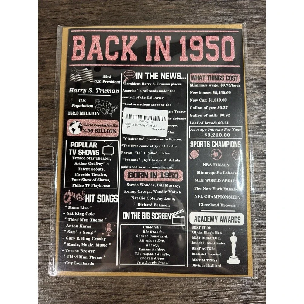 Gold Laser Back In 1950 Birthday Card 8x10